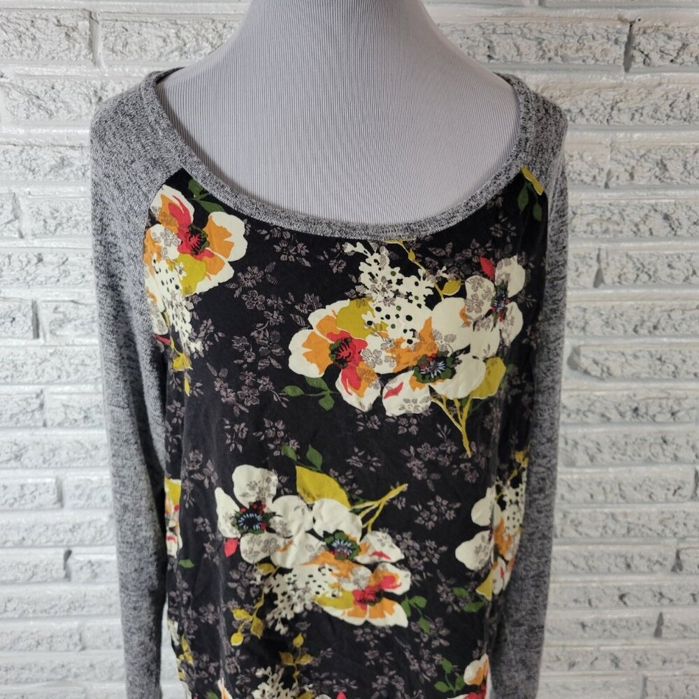 Kut from Kloth XXL Plus Top Knit Raglan Sleeve Black Gray Floral FLO61E - Picture 3 of 9